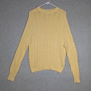 Lord Jeff Sweater Mens Large Yellow Excellent Vintage Cable Knit Cotton USA